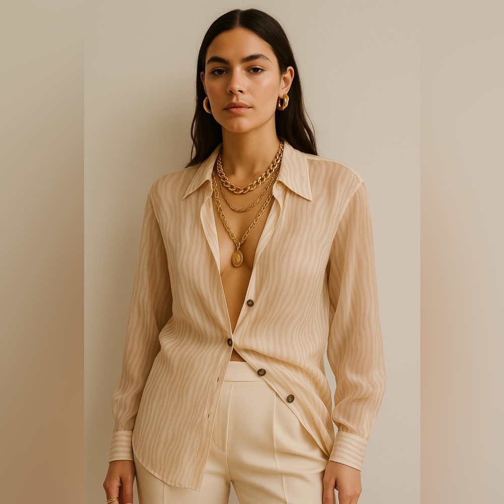 Jax Beige Button-Up Blouse